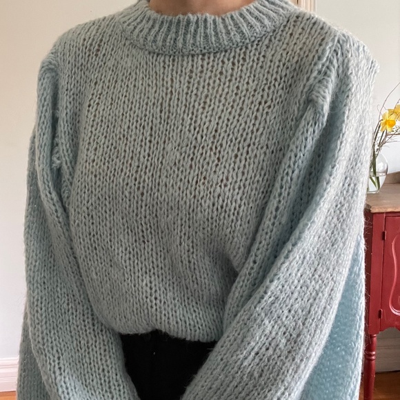 Sweater: ASOS Blue Balloon Sleeve Women's Knit - Picture 5 of 13